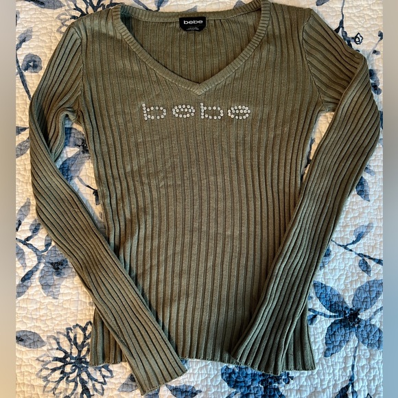 bebe | Tops | Bebe Long Sleeve Shirt Rhinestone | Poshmark